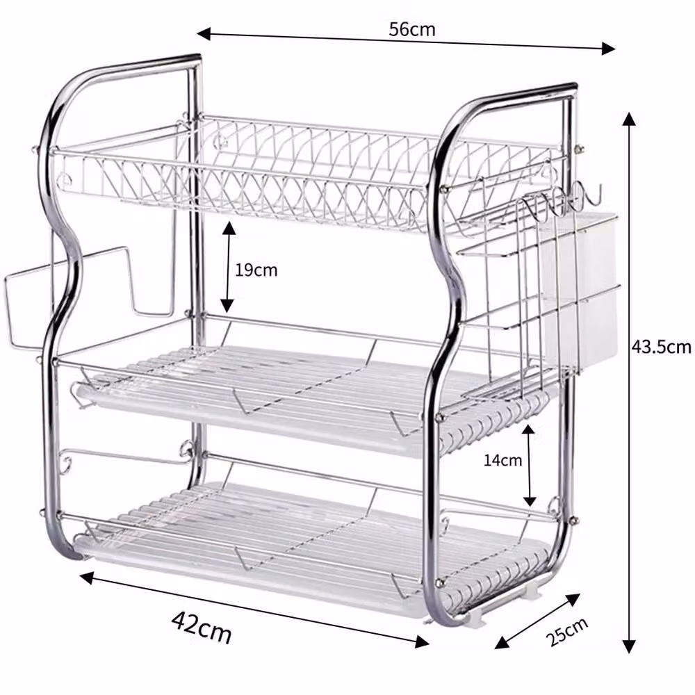 Havendro 3-Tier Silver Metal Dish Drainer Rack with Drip Tray and Anti-Slip Feet – 2
