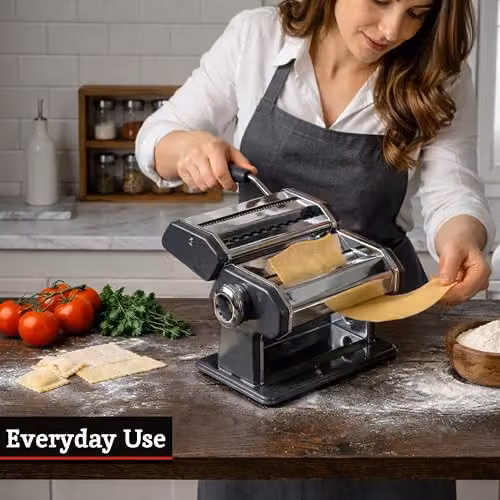 Orsina Stainless Steel Pasta Maker for Spaghetti, Fettuccine and Ravioli in Black and Silver – 5