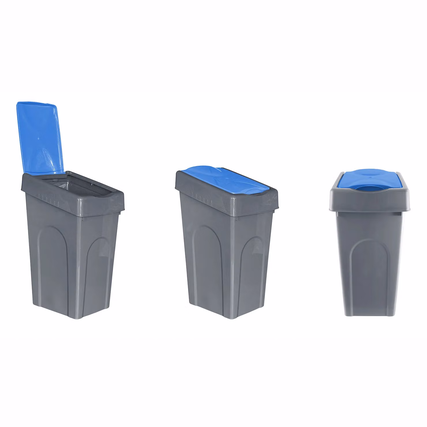 Simpa 50L Grey Square Plastic Recycling Bin with Blue Flip Lid, W/D/H: 40 x 33 x 66 cm – 2