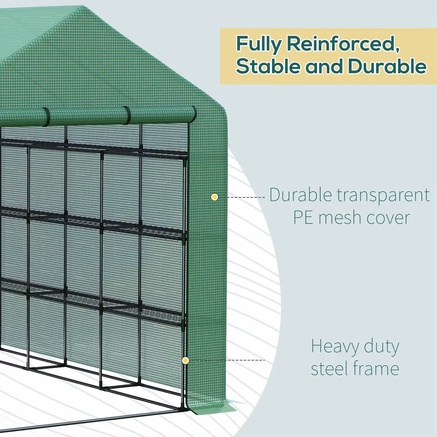 Outsunny Green Gable Poly Tunnel Garden Greenhouse with Removable Cover Shelves, W/D/H: 244 x 180 x 210 cm – 2