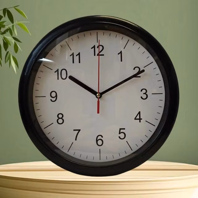 Basiks Minimalist Round Quartz Wall Clock, Silent Analog, White and Black, Diameter: 24 cm