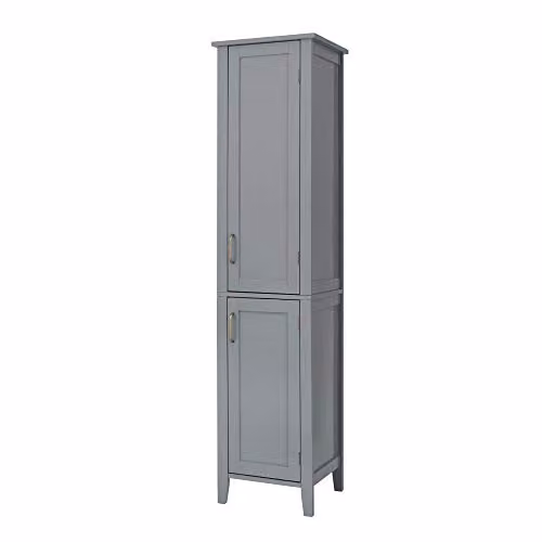 Teamson Home Mercer Collection Grey Wooden Tall Bathroom Storage Cabinet with 2 Hinged Doors and Internal Shelves, H 159.2 cm x W 38.0 cm x D 33.0 cm