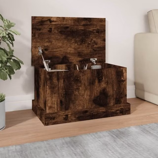 Berkfield Home Smoked Oak Storage Box in Brown, W/D/H: 50 x 30 x 28 cm