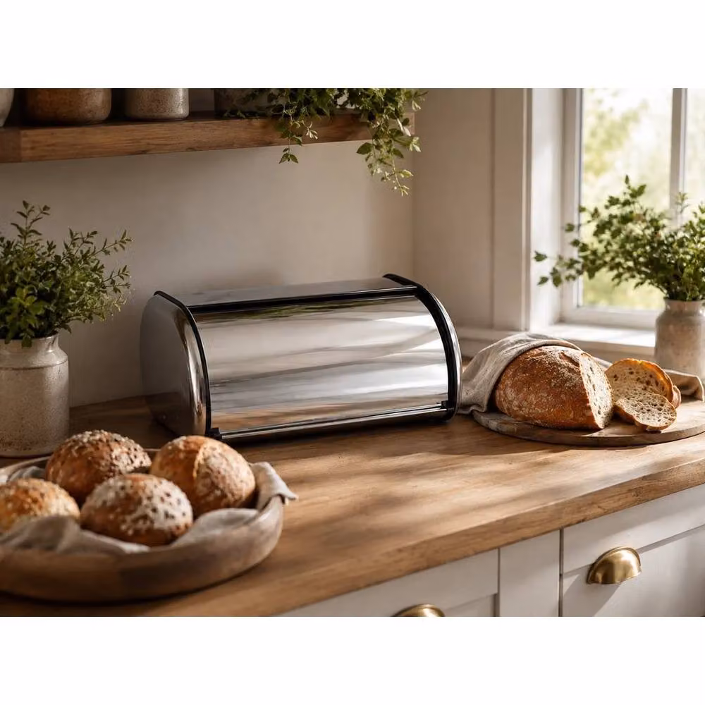 FORGEVIO Stainless Steel Roll Top Bread Bin in Silver – 3