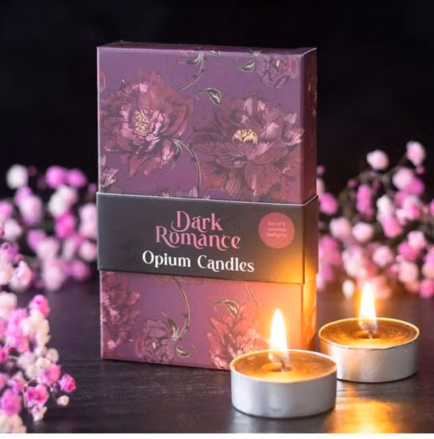 KDMD Dark Romance Opium Scented Tealight Candle Set, 6 Candles, Purple