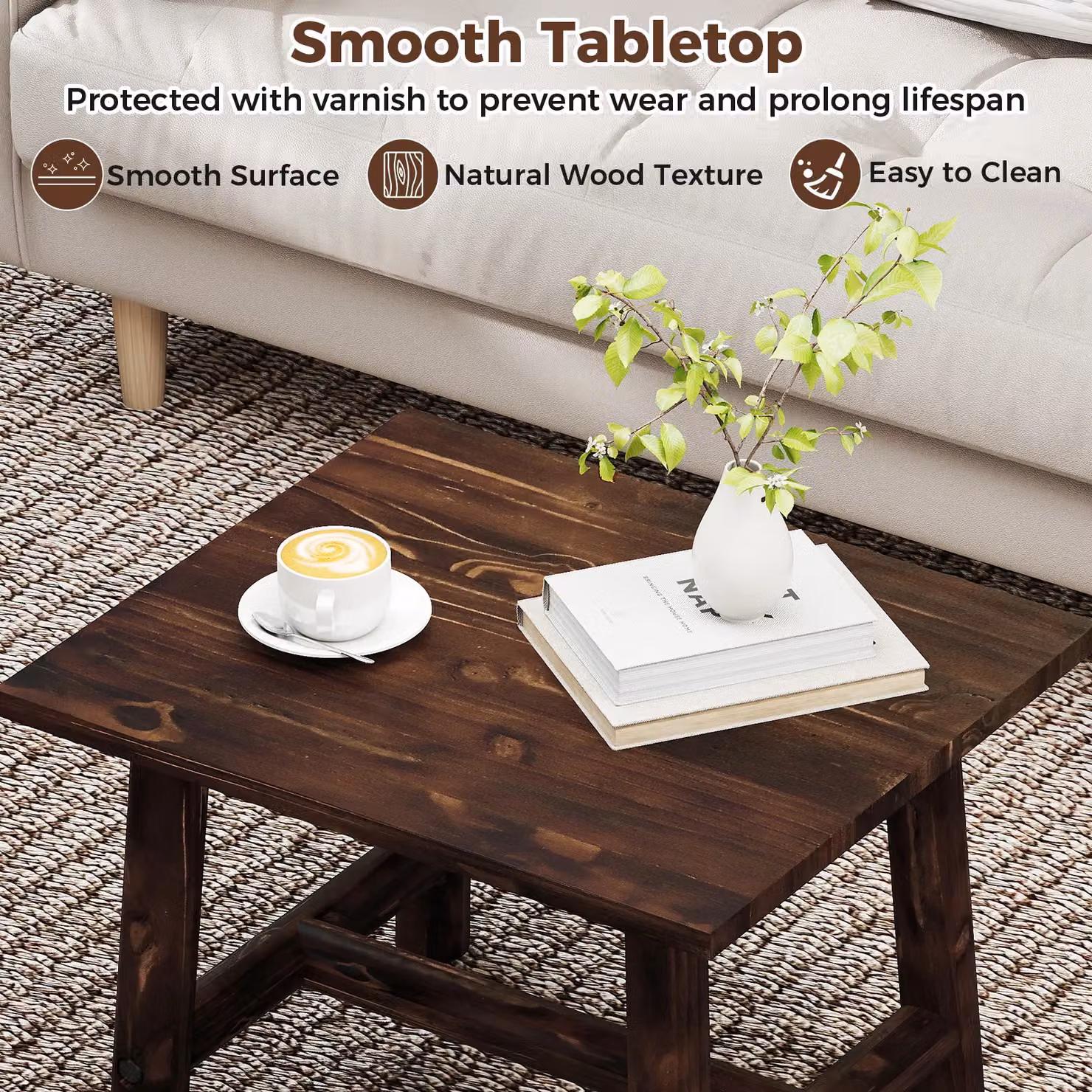Costway Square Side Table in Brown Solid Pine Wood – 7