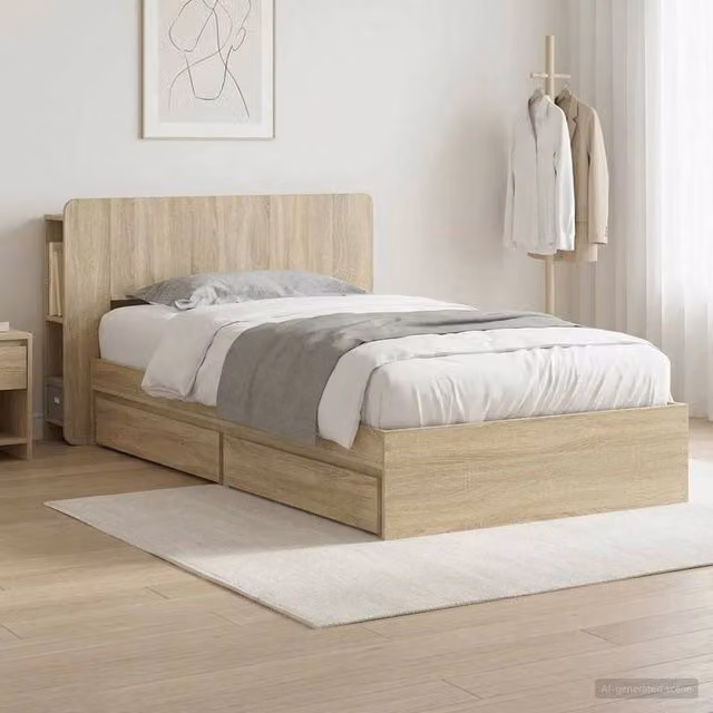 Berkfield Home Modern Bed Frame with Storage Drawers in Sonoma Oak Brown, W/D/H: 100 x 200 cm – 1