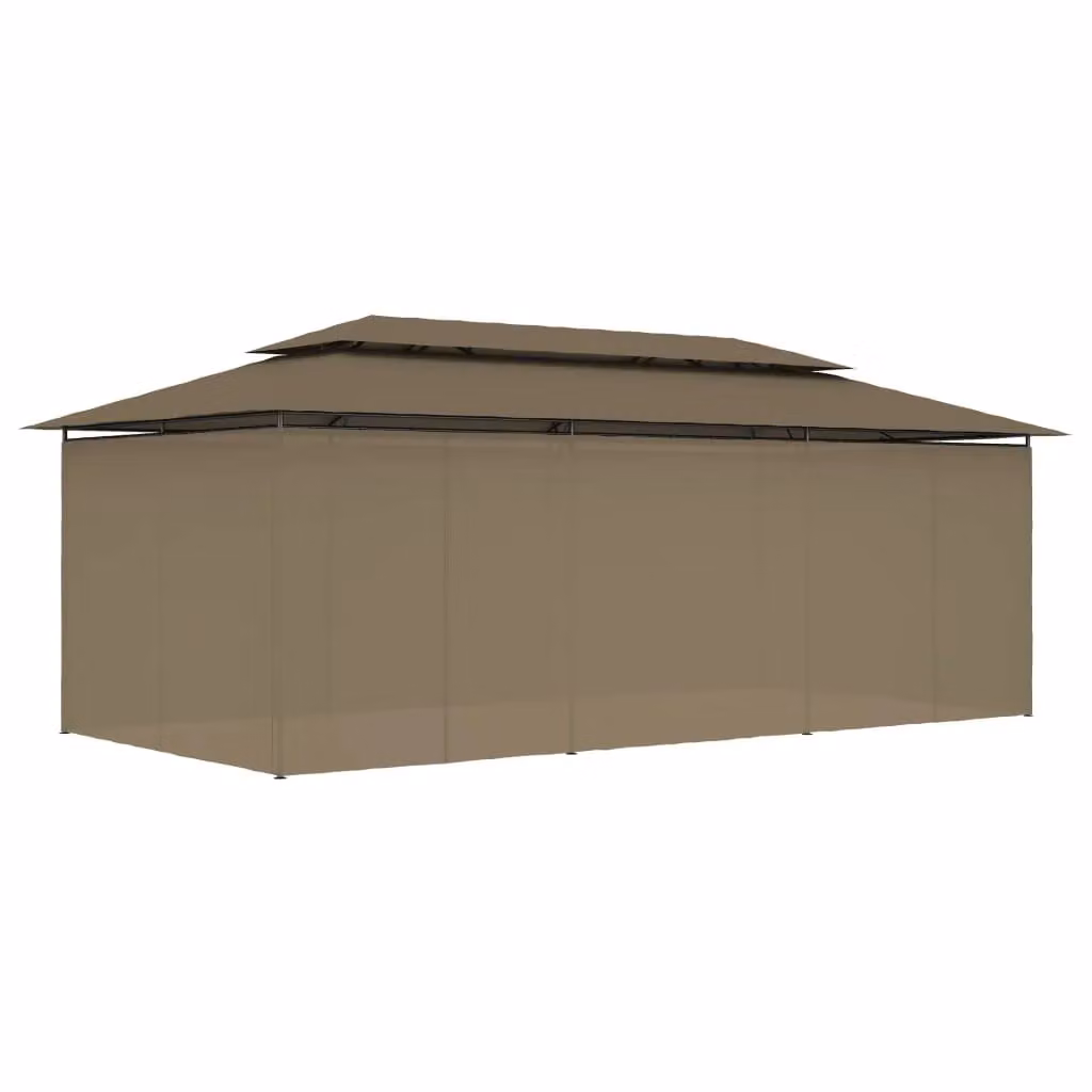 Berkfield Home Hip Gazebo with Curtains in Beige, W/D/H: 600 x 298 x 270 cm