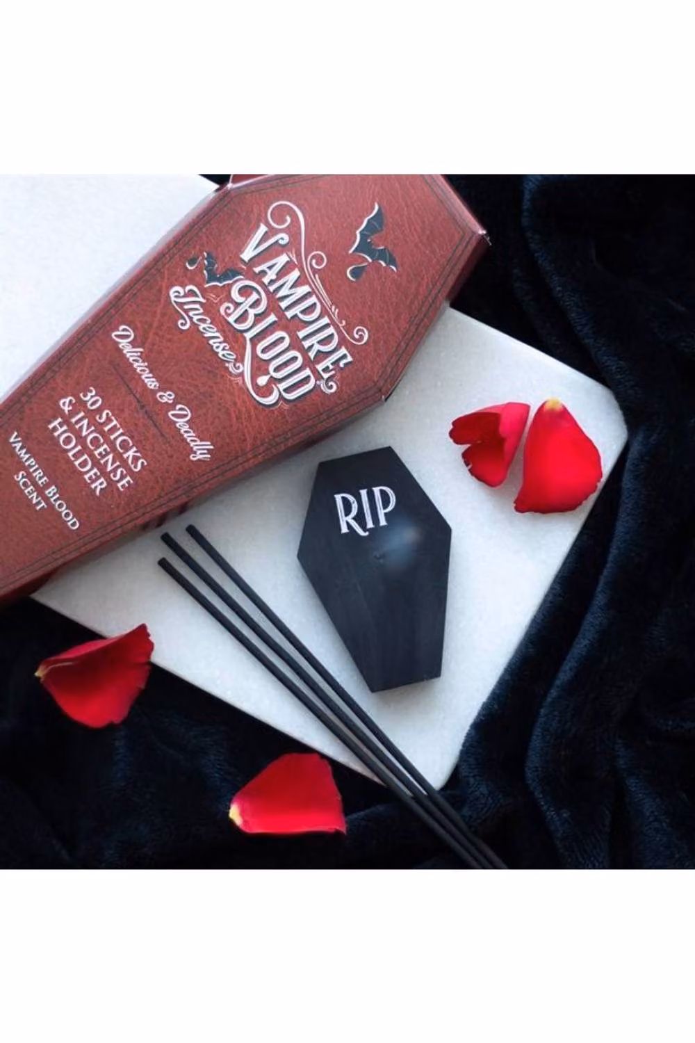 KDMD Vampire Blood Incense Sticks and Coffin Holder Set in Red and Black – 6