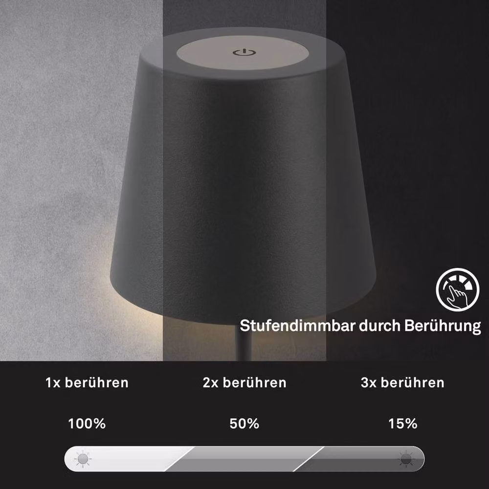 Briloner Set of 2 Rechargeable LED Table Lamps, Dimmable and Height-Adjustable, Anthracite, H 36 x W 10.5 cm – 2