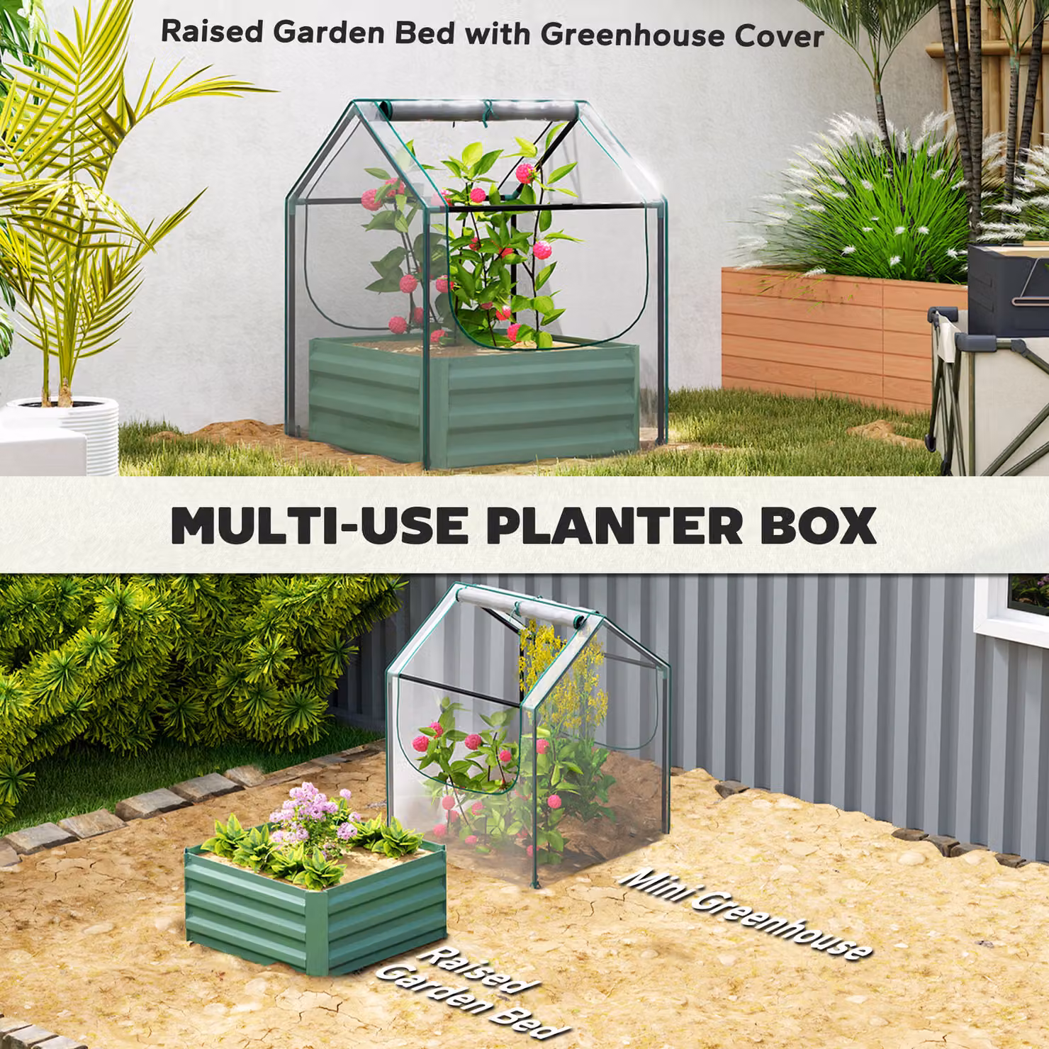 Outsunny Green Raised Garden Planter Bed with Cover, W/D/H: 61 x 61 x 29.5 cm – 3