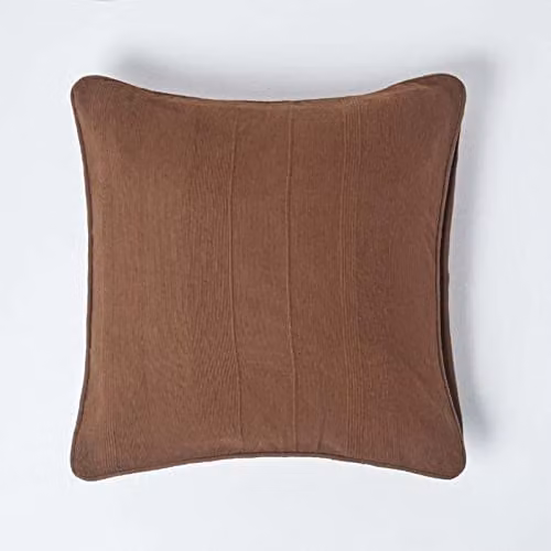 Homescapes Rajput Ribbed Cotton Cushion Cover, Brown, W/D/H: 60 x 60 x 1 cm – 1