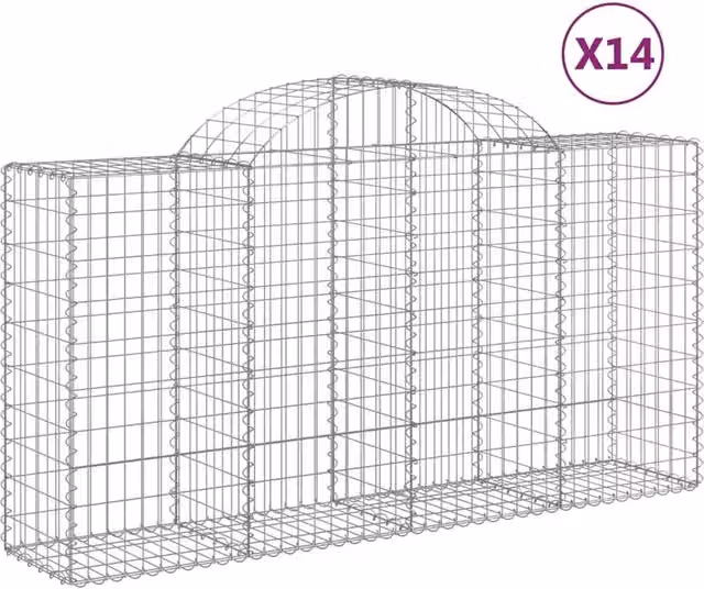 Berkfield Home Arched Gabion Baskets, 14 Piece Set, Silver Galvanised Steel, W: 200 cm, D: 50 cm, H: 100-120 cm – 1