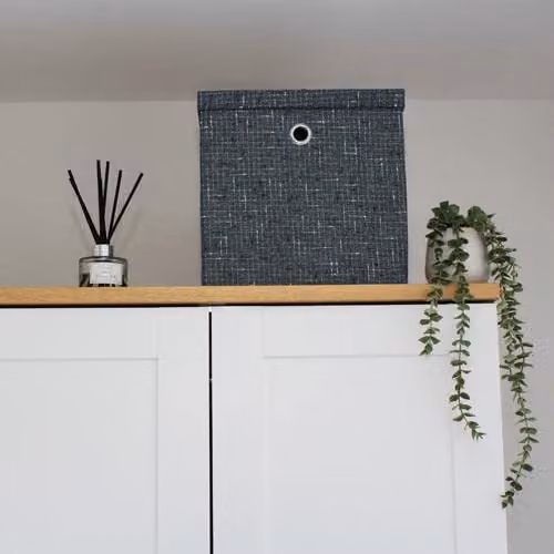 MantraRaj Shadow Paper Collapsible Fabric Storage Boxes with Lids, Grey, W: 30.0 cm, D: 28.0 cm, H: 30.0 cm – 3