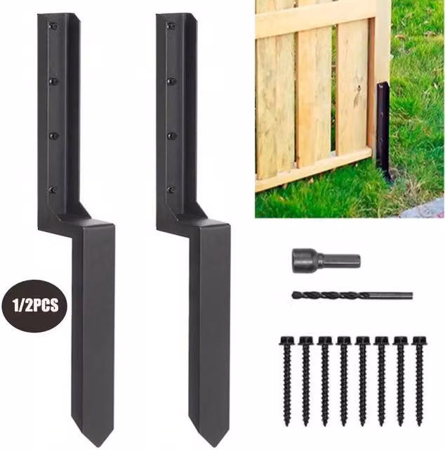 KORVIXA 2-Piece Heavy Duty Steel Fence Post Repair Stake, Black, H: 120 cm, W: 3.2 cm – 1