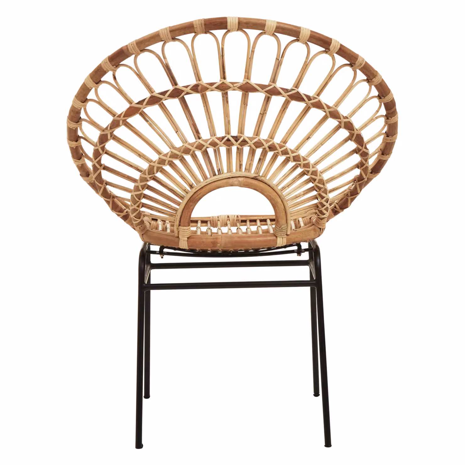 Orsina Natural Rattan Round Petal Dining Chair with Black Metal Legs – 2