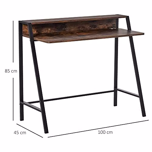 HOMCOM Computer Desk with Metal Frame and MDF Laminate in Rustic Brown, W: 84 cm x D: 45 cm – 3