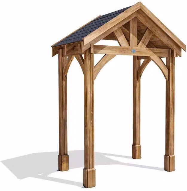 Dunster House Wooden Porch Canopy Kit with Black Shingles and 4 Posts in Brown
