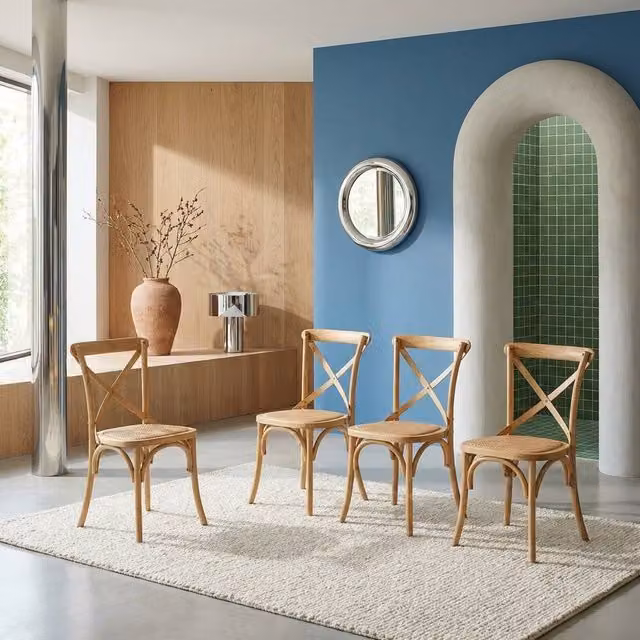 sweeek Set of 4 Vintage Wooden Bistro Chairs in Beige