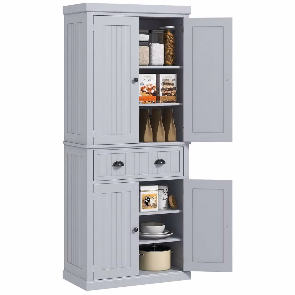 HOMCOM Tall Grey Kitchen Pantry Cabinet with Internal Shelves and Drawers – 2