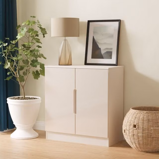Lucca 2 Door Cabinet in Taupe Beige, Ready Assembled