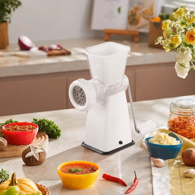 Livingandhome Manual Countertop Meat Grinder with Sausage Tube, White