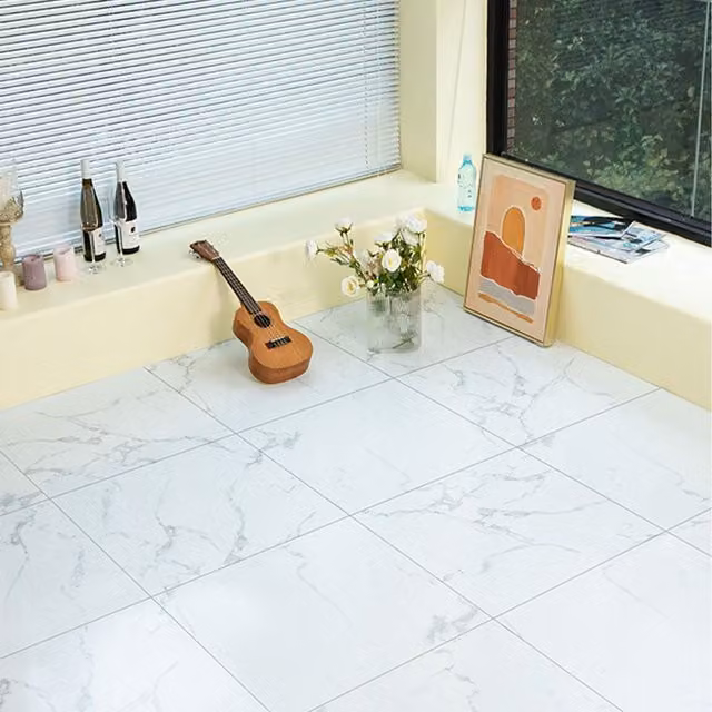 Gr8 Home 36 Piece Self Adhesive Marble Effect PVC Floor Tiles Set in White Gloss