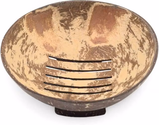 KDMD Natural Coconut Soap Dish Round with Drainage, Brown, Diameter: 11 cm