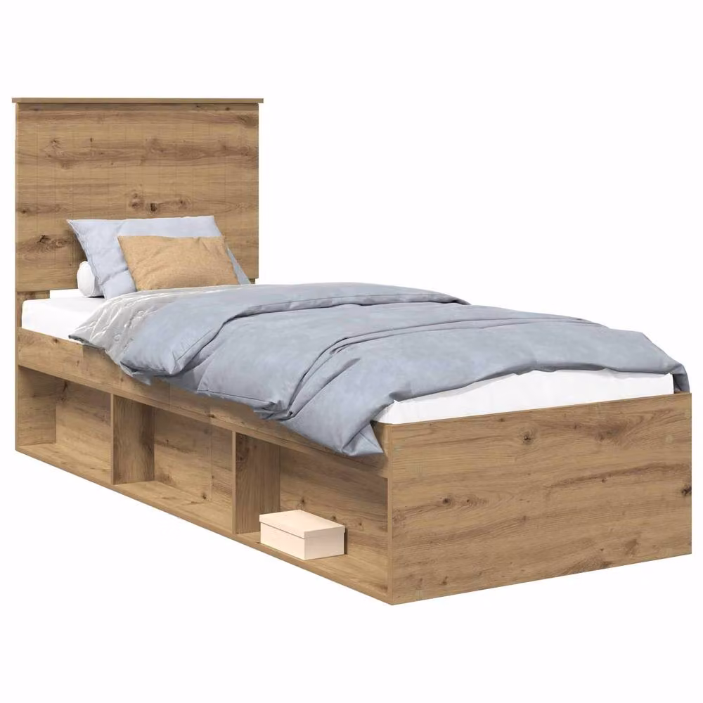 Berkfield Home Artisan Oak Bed Frame in Brown Solid Pine and Engineered Wood, W: 75 cm, L: 190 cm – 2