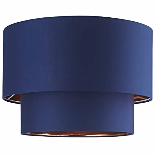 Happy Homewares Modern Blue Cotton Fabric Double Tier Ceiling Pendant Lamp Shade with Copper Inner, W: 28 cm, H: 40 cm