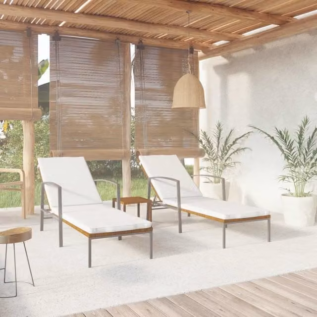 Berkfield Home Poly Rattan Sun Loungers with Table, 2 Piece Set in Brown – 1