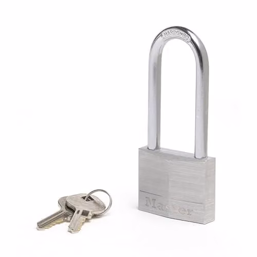 Master Lock Aluminium Key Padlock with Long Shackle, Grey, W: 5 cm, D: 10.7 cm, H: 1.4 cm