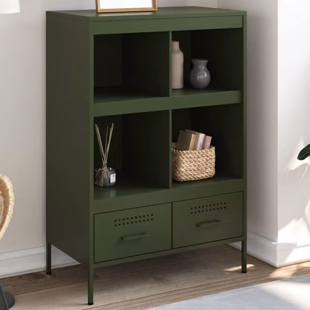 Berkfield Home Industrial Metal Highboard in Olive Green, W/D/H: 68 x 39 x 101.5 cm
