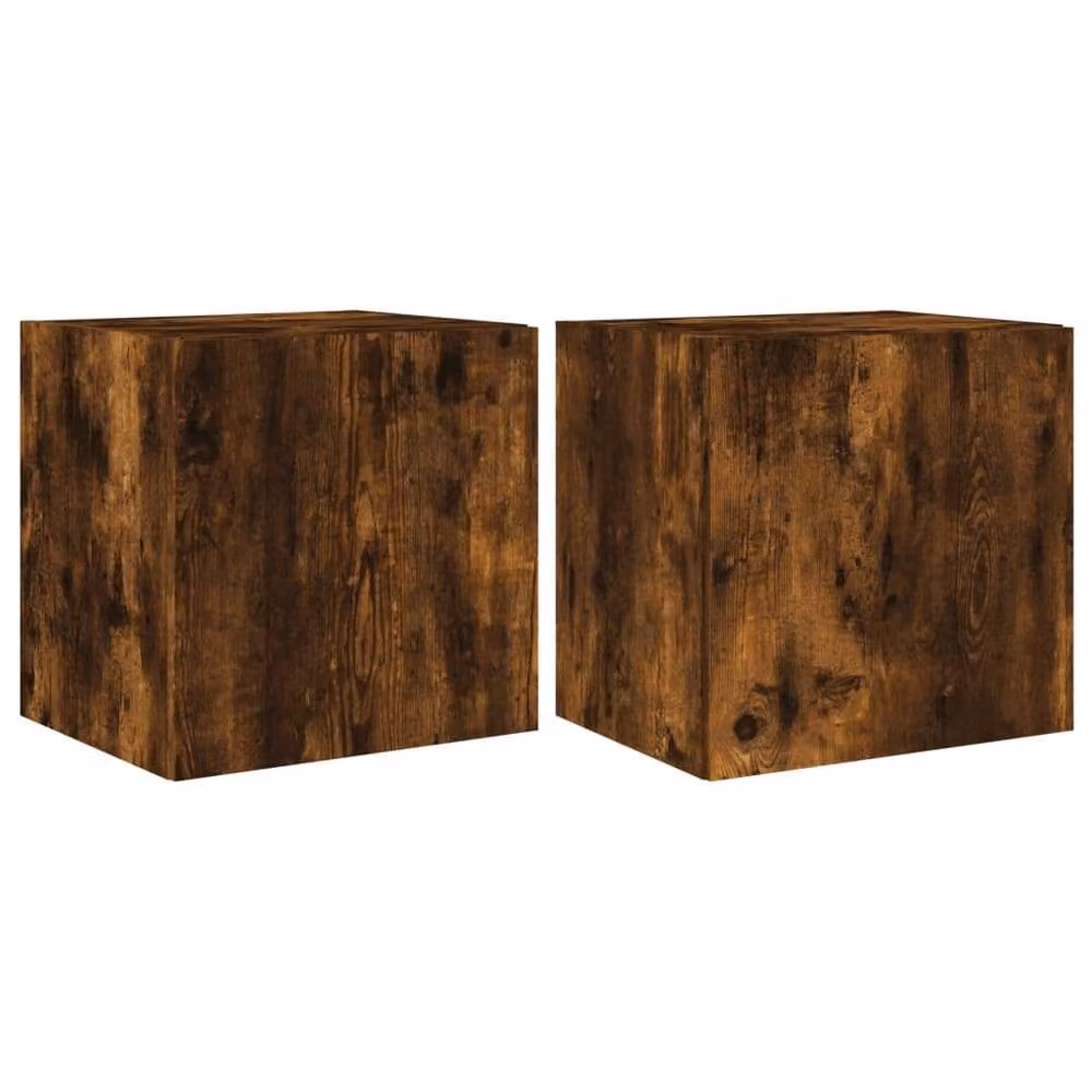 Berkfield Home Set of 2 Modern TV Wall Cabinets with LED Lights in Smoked Oak Brown, W/D/H: 40.5 x 35 x 40 cm – 2