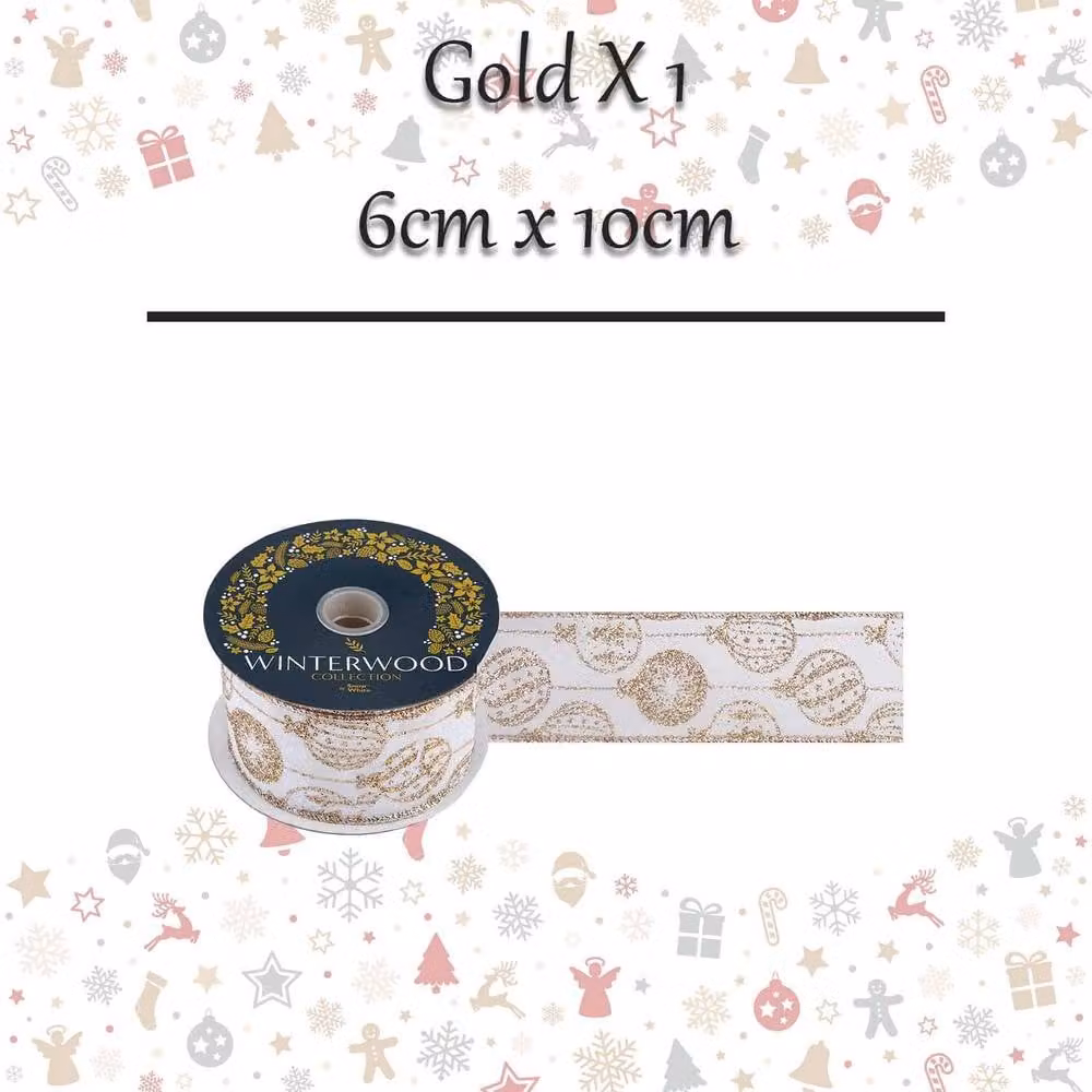 VFM e-Store Gold Christmas Ribbon Garland with Snowflakes, W/D/H: 6 x 10 x 6 cm – 2