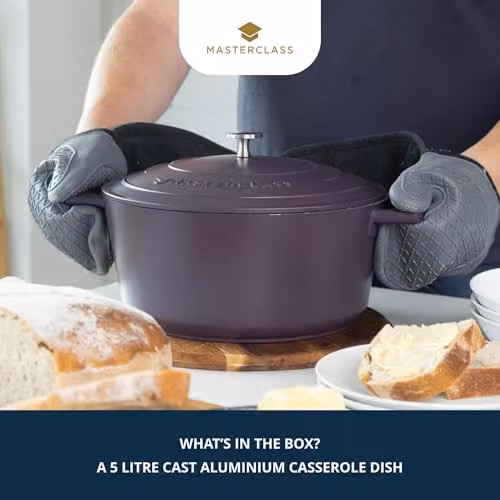 MasterClass Cast Aluminium Non-Stick Casserole Dish with Self-Basting Lid, Blue, Diameter: 28 cm, Volume: 5 l – 2