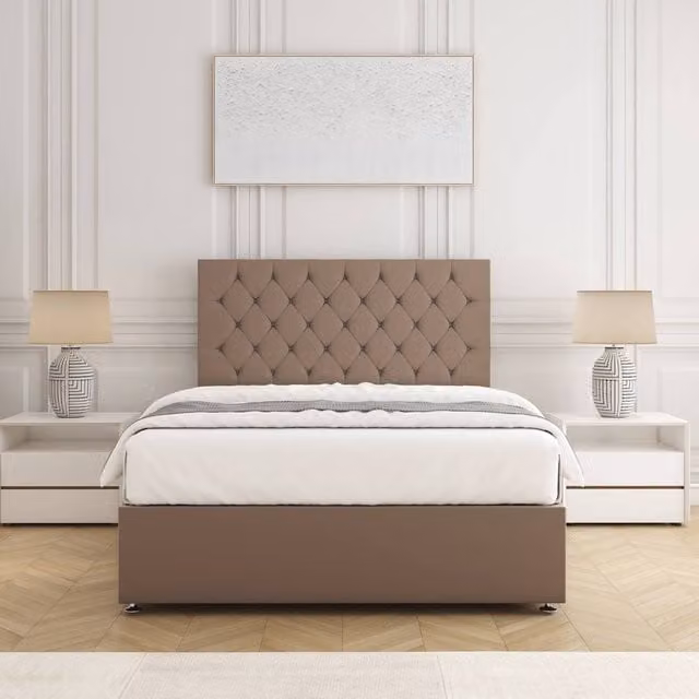 BSSPOKE Mia Plush Velvet Divan Bed Set with 24 inch Headboard and Mattress in Bronze, Single, W/D/H: 90 x 190 cm