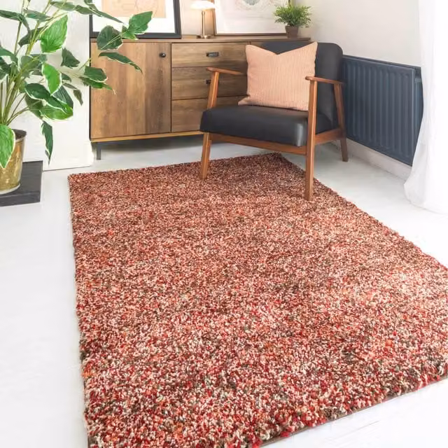 The Rug House Red and Brown Mottled Shaggy Abstract Area Rug, W: 150 cm, D: 80 cm