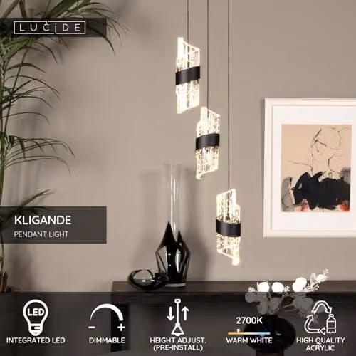 Lucide Kligande Dimmable Height Adjustable LED Pendant Light, Black, Diameter: 25 cm – 1