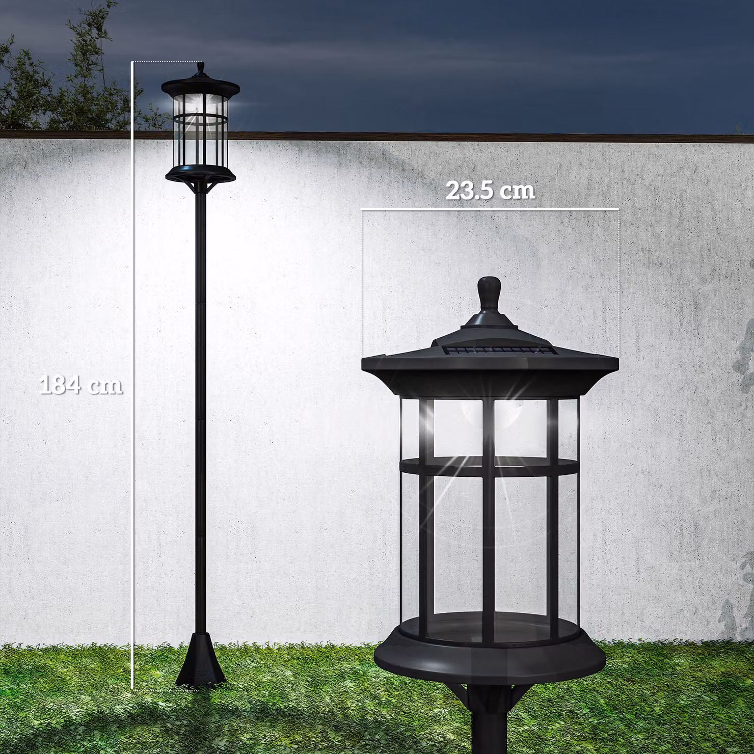 Outsunny Set of Two Traditional Style Solar Lamp Posts in Black, Height: 180 cm – 3