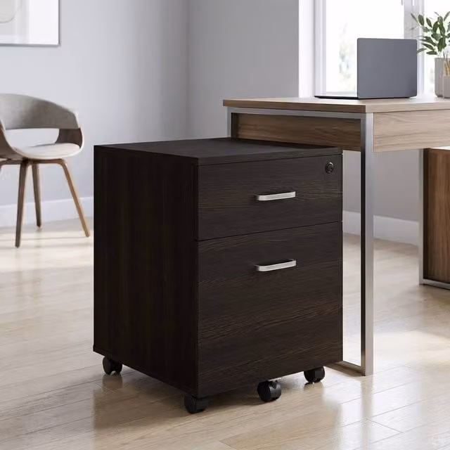 STILVORA Locking Filing Cabinet with 2 Drawers and Castors in Black – 1