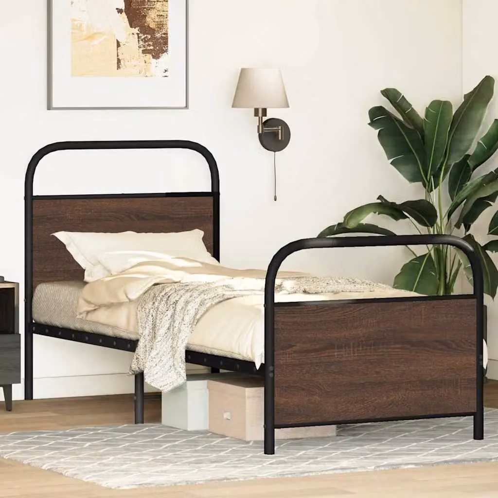 Berkfield Home Small Single Bed Frame in Brown Oak Engineered Wood, W/D/H: 75 x 190 cm – 3