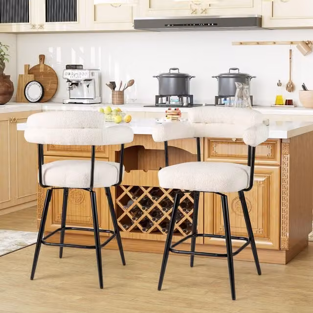 Costway Set of 2 Modern White Upholstered Boucle Dining Chairs