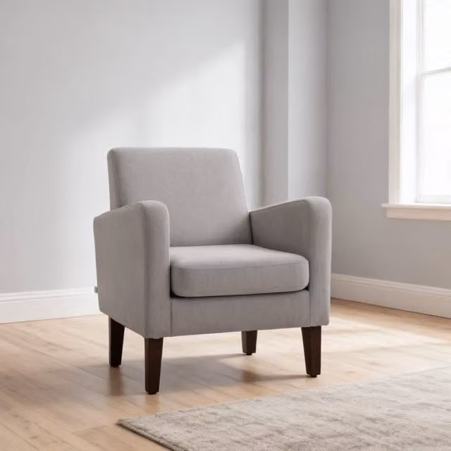 ERGOVEXA Linen-Look Boxy Armchair in Grey with Solid Wood Frame