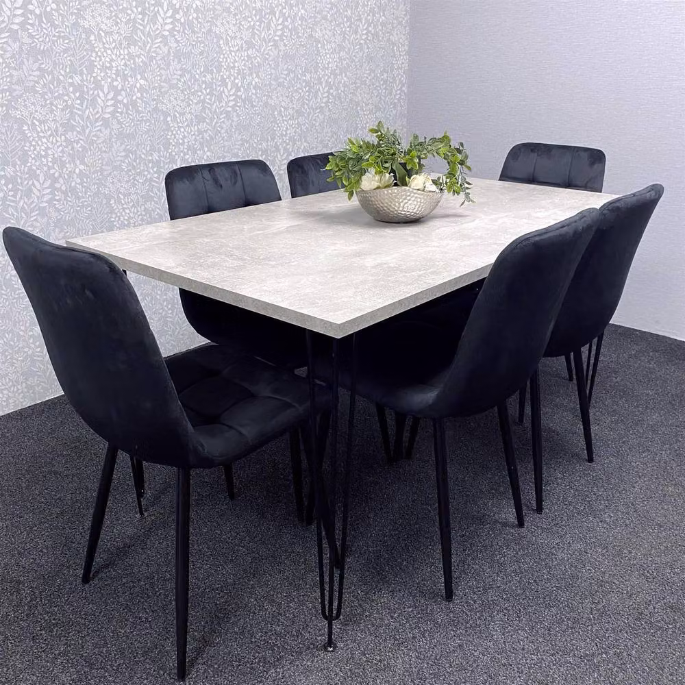 KOSY KOALA Modern Rectangular Dining Table Set with 6 Black Velvet Chairs, Brown Marble Effect Top, W/D/H: 180 x 77 x 75 cm – 2