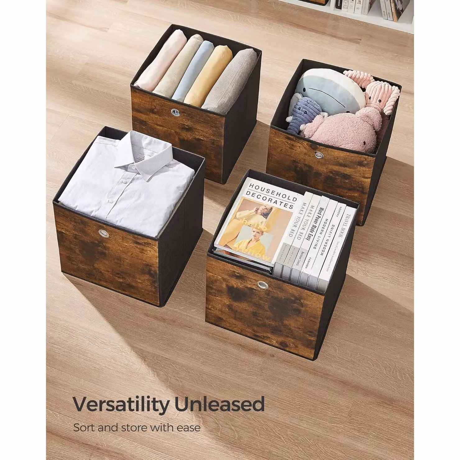 SONGMICS Large Storage Cube Set in Brown with Handles and Oxford Fabric – 3