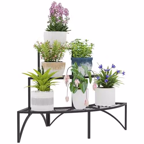 Outsunny 3 Tier Metal Corner Plant Stand, Black, W/D/H: 60 x 60 x 60 cm – 1