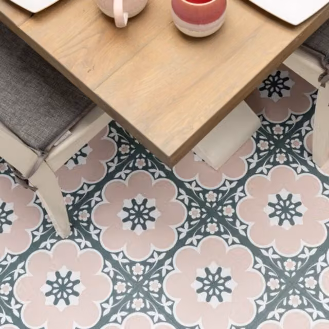 Fine Decor Daphne Pink Self-Adhesive Retro Vinyl Floor Tiles, 0.93sqm