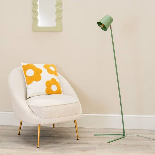 ValueLights Lark Metal Slimline Task Floor Lamp in Green with Dome Shade