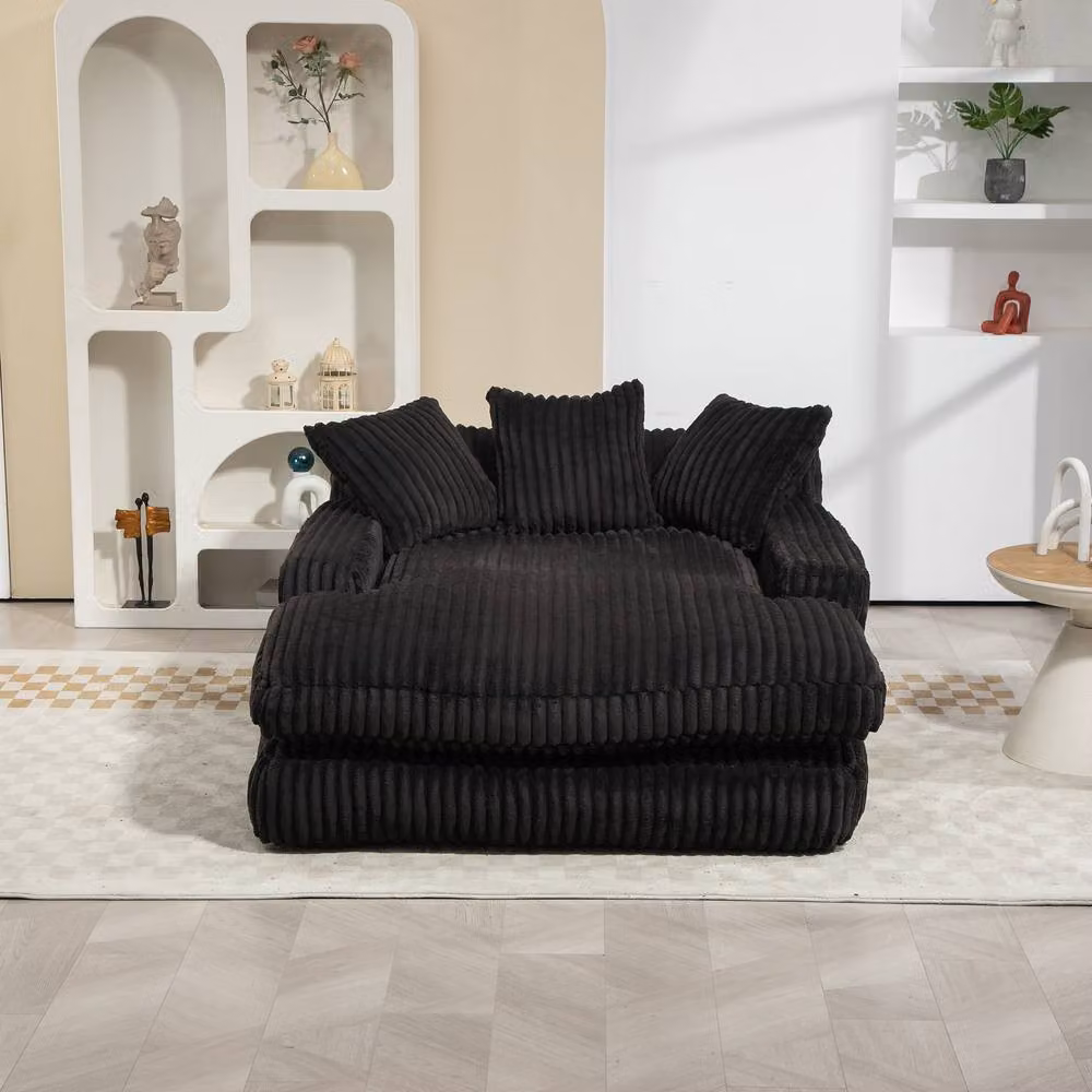 Gomyway Matteo Black Left Facing L-Shape Corduroy Chaise Lounge Sofa Bed with Sleeping Function and Scatter Cushions – 6